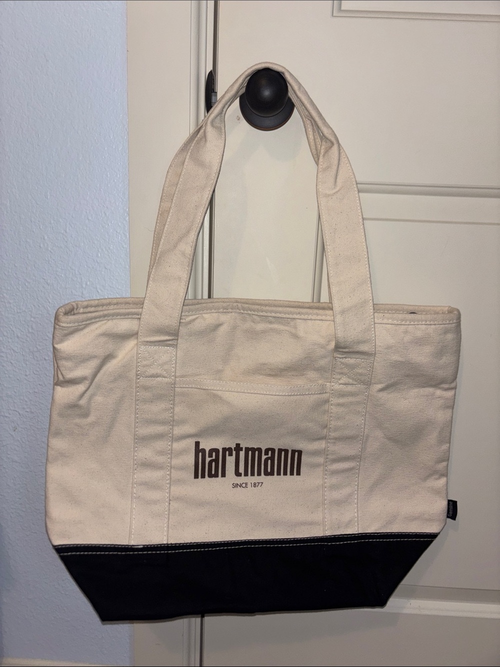 Hartmann Canvas Tote Bag in Natural and Black zip top
